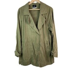 Urban Outfitter BDG Women L Green Linen Blend Lightweight Snap Front Jacket *
